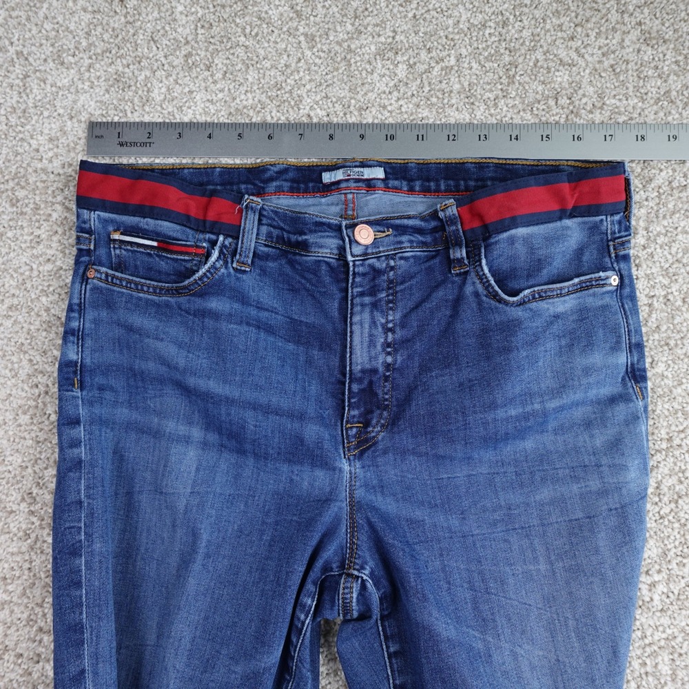 Tommy Hilfiger Denim Women 14 Straight Leg Jeans Blue Striped Waistband Slimming - Picture 7 of 10